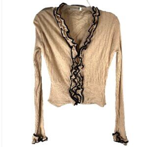 Anne Fontaine womans sweater cardigan 42 brown black ruffle romantic capsule 10
